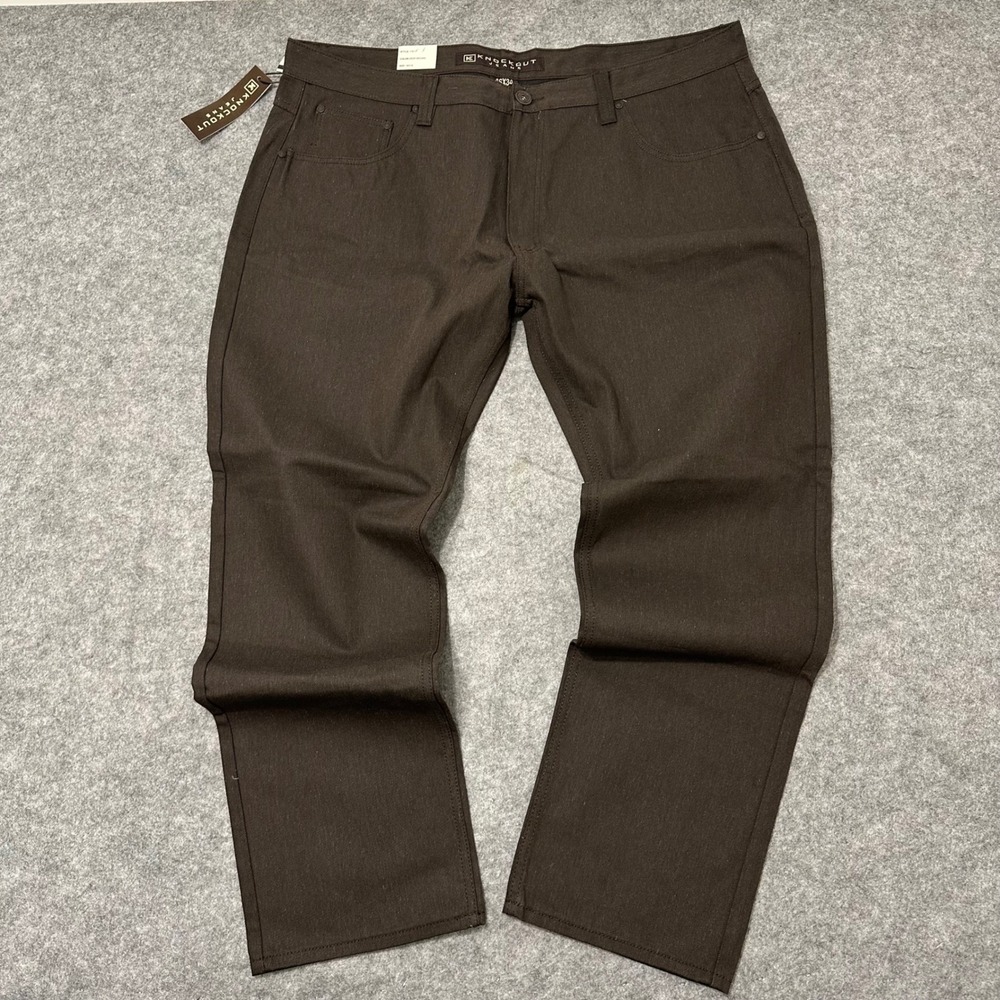 NEW Knockout Jeans Pants Mens 46X34 Deep Brown Chino Style 1761 Cotton Blend